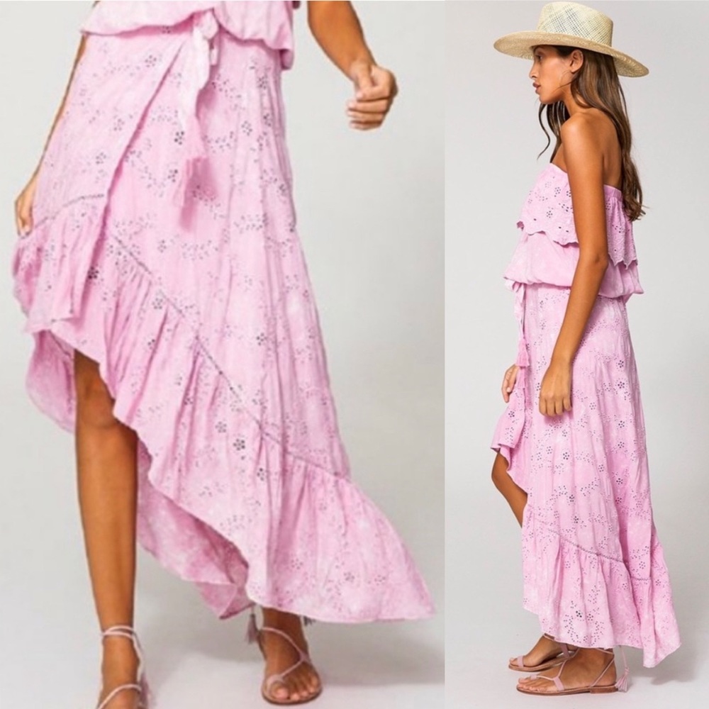 🆕Young Fabulous & Broke Elena Faux Wrap High-low Eyelet Skirt size Large - Picture 4 of 16